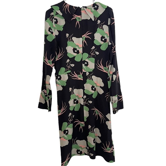 Marni Silk Black Floral Print Long Sleeve Midi Dress Size 40 - Picture 2 of 7